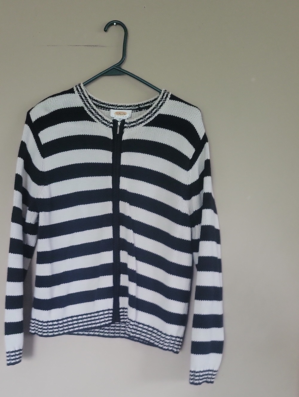 Striped Zip-Front Sweater Jacket - Black & White